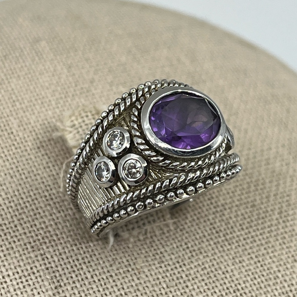 Vintage Judith Ripka Sterling Silver Amethyst Statement Ring – Size 5.75 - Picture 7 of 16